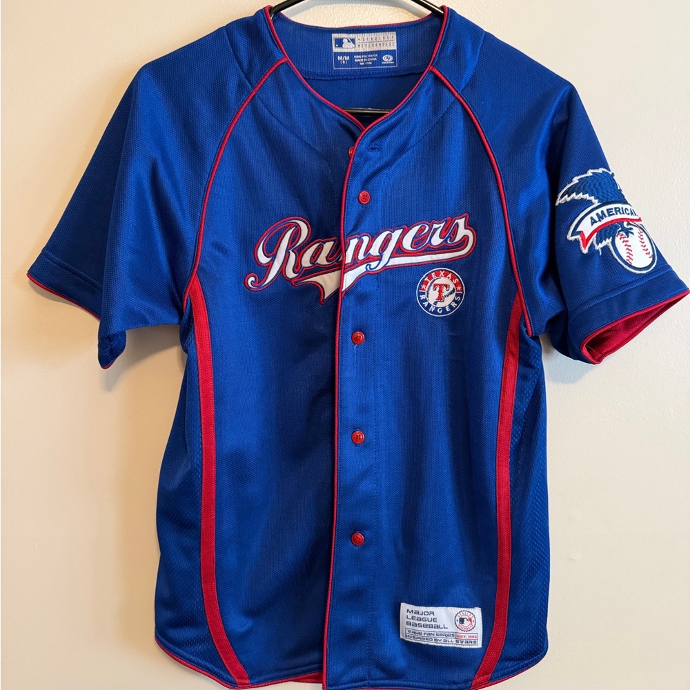 Majestic Blue Baseball Jersey with Red Accents